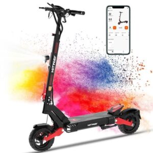 HITWAY Elektroroller klappbar – 10″ Luftreifen – 1600W Spitzenleistung – App-Steuerung – 48V 20,8Ah Akku – E-Scooter Schwarz & Rot