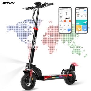 HITWAY Elektroroller klappbar – 10″ Luftreifen – 500W – App-Steuerung – 48V 15,6Ah Akku – E-Scooter Schwarz & Rot