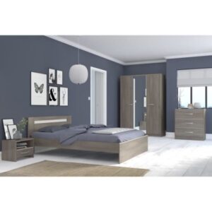 PARISOT Komplettes Schlafzimmer-Set für Erwachsene – Modern – Silber-Walnuss-Finish – B 140 x L 190 cm – YSA