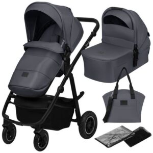 LIONELO Amber Plus 2-in-1 Reisesystem – Kinderwagen, Babywanne, Tasche und Zubehörset – Grau