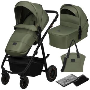 LIONELO Amber Plus 2-in-1 Reisesystem – Kinderwagen, Babywanne, Tasche und Zubehörset – Grün